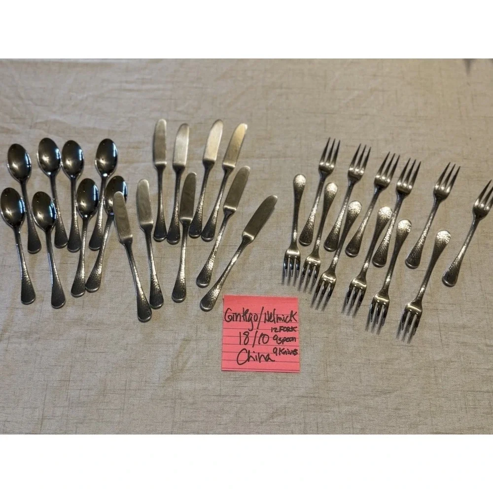 Ginkgo Helmick Hammered 18/10 Stainless Steel Flatware Set - High Quality 30 Pc